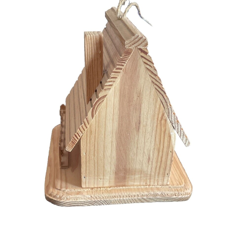 Rustic Wooden Folk Art Cabin Bird House Hand Made Hanging Garden Yard Decor 6x7” - Picture 3 of 7